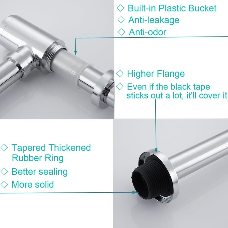 SEABEFORE Brass Round Bottle P-Trap 1 1/4, Adjustable Basin Sink Waste Drain Trap Kit, Chrome P Trap - Image 5